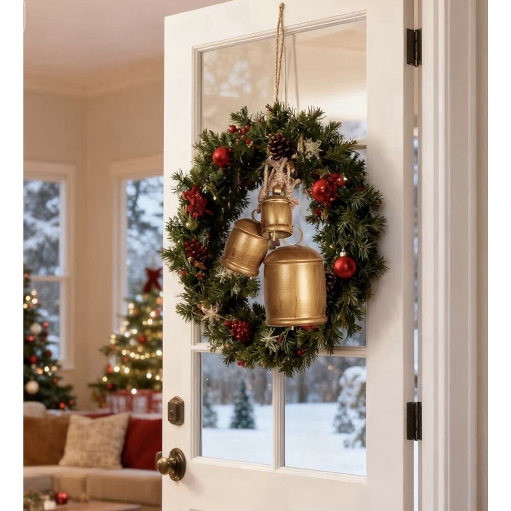 Rustic Metal Christmas Bells Set of 3 Farmhouse Hanging Door Tree Decor - Picture 2 of 8